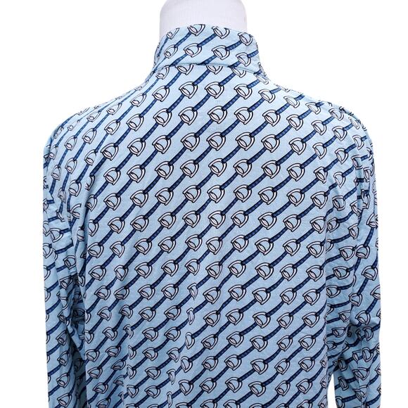 SanSoleil Blue Printed Top Long Sleeve 1/4 Zip Mock Neck UV 50 + Cooling Sz L - Picture 7 of 9